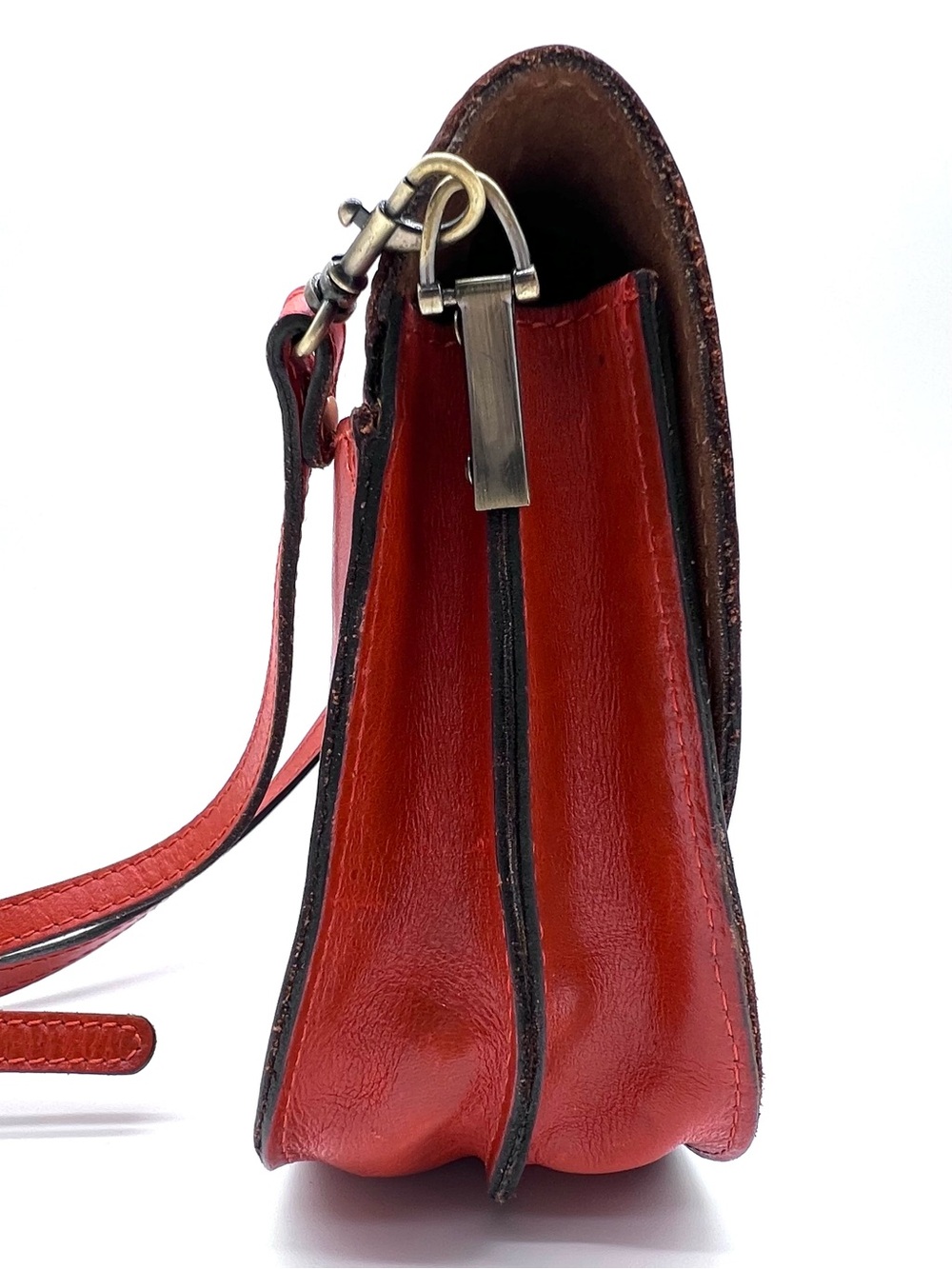 Patricia Nash Tooled Leather Crossbody Saddle Bag Red Ring Flap - Picture 6 of 16
